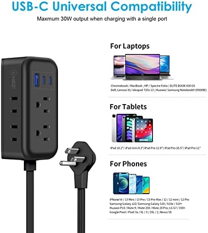 Cruise Ship Power Solutions: 30 W USB C Travel Power Strip with 5 Ft Flat Extension Cord, 4 Outlets & 3 USB Ports (2 USB-C) – Compact, Lightweight Design for Seamless Charging on Cruises and Beyond