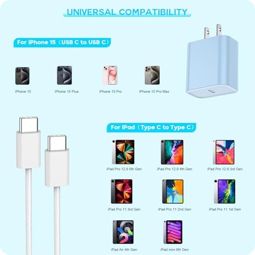 Boost Device Powering with the Apple i Phone 16/15 Fast Charge Essentials Set – MFi Certified 20 W USB-C Blocks & 6 FT Cables in Eye-Catching Purple for Unmatched Charging Speed – Ideal for i Phone 16/15 Series and i Pad with Advanced Durability and Flexibility