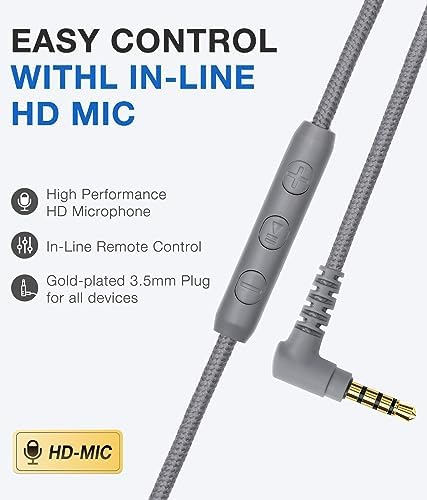 Rockpapa Ultra-Light Foldable Wired Headphones with Integrated Microphone – Premium Stereo Sound for All Ages, Perfect for Travel with Tangle-Free Cord and 3.5 mm Compatibility – Sleek Black/Grey Design for Everyday Listening and Virtual Meetings