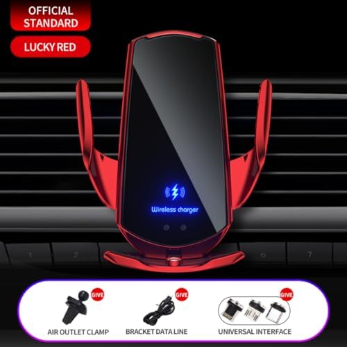 15 W SIHENMY Wireless Car Charger & Auto-Clamping Phone Mount – Fast Charging for i Phone 14/13/12 Mini/Pro Max & Samsung Galaxy S23/S22/S21+ – Stylish Red Vehicle Accessory for Effortless One-Handed Operation & Enhanced Compatibility