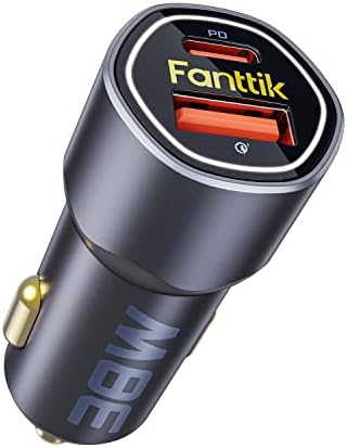 Fanttik Dual Port 38 W USB C Car Charger – Rapid PD3.0 and QC3.0 Fast Charging Adapter for i Phone 14/14 Pro/13 Pro, Samsung Galaxy S20/S10/S9, i Pad Mini/Air – Universal Compatibility for On-the-Go Power and Safety Features