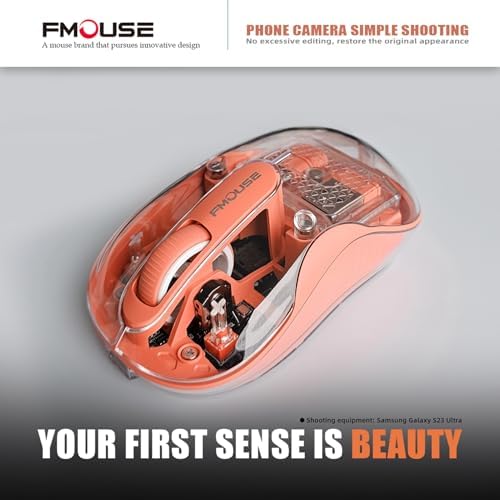 Sleek Dual Connectivity Transparent Wireless Mouse – Rechargeable RGB with USB-C Receiver for Mac Book & Laptops, Compact Design with Cool LED Lights, Silent Operation, and Magnetic Cover for Enhanced Portability – Orange