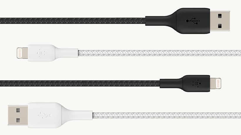 Belkin Boost Charge Braided Lightning Cable – 6.6 ft (2 M) – MFi Certified Durable i Phone Charger – Fast USB to Lightning Charging Cable for Seamless Syncing – Enhanced Compatibility for All Apple Devices – Stylish White Design for Modern Aesthetics