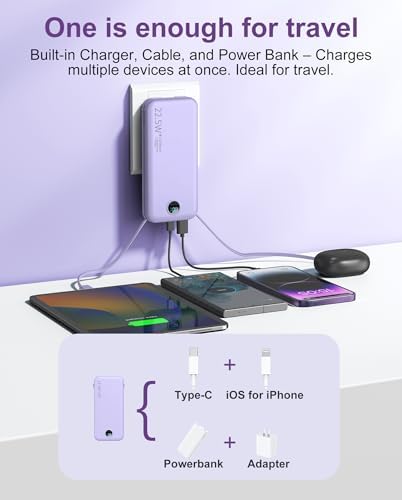Ultra-Fast Portable Phone Charger with 12000 m Ah Capacity – All-in-One Power Bank with Integrated Cables, Wall Plug, and LED Display for i Phone, i Pad, Samsung – Essential Travel Companion for Uninterrupted Connectivity