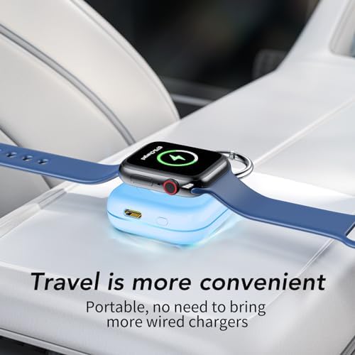 HUOTO Compact Magnetic Wireless Charger for Apple Watch – 1200 m Ah Portable Power Bank Keychain, Compatible with Series 10/9/8/Ultra 2/Ultra/7/6/5/4/3/2/SE, Ideal Travel Accessory for Effortless Charging On-the-Go