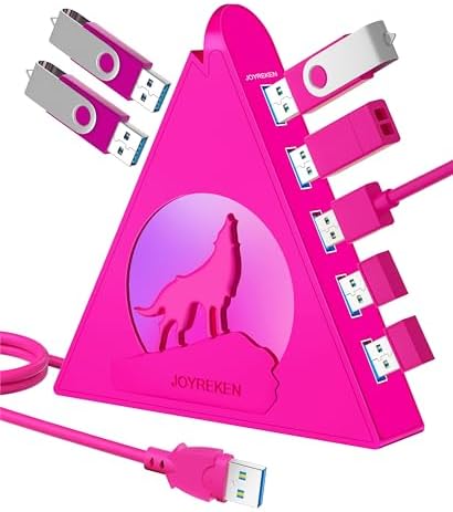 Elevate Your Connectivity Game with the Joy Reken 7-Port USB 3.0 Hub – High-Speed Data Transfer, Vertical Design with RGB Lighting, Ideal for PC, Mac, Laptop, PS5, Xbox, and More – 5 Gbps Performance with 2 FT Extension Cable for Optimal Placement and Style