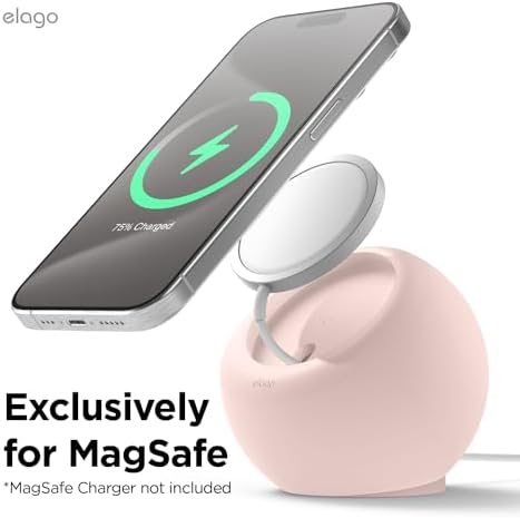 elago MS2 Charging Stand Compatible with MagSafe Charger – Premium Silicone, Compatible with iPhone 16/15/14/13/12 Series, Designed for MagSafe Stand [Black] [Charging Cable Not Included] – Enhanced Compatibility and Speed