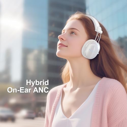 Premium Bluetooth On-Ear Headphones with Active Noise Cancellation: Exceptional Hi-Res Audio Experience, Up to 55 Hours Battery Life, Ultra-Lightweight Comfort, Foldable Design for Effortless Travel, Enhanced Device Compatibility for Home and Office, Elegant White Aesthetic