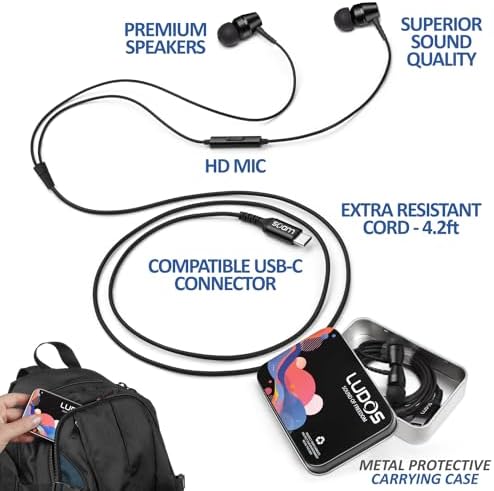 LUDOS OMNITONE USB-C Earbuds – Rich Sound Quality & Comfortable Fit for i Phone 16 & Samsung Galaxy S24 – Noise-Canceling Technology, Ergonomic Design, 5-Year Warranty – Turquoise – Perfect for Music, Gaming, and Calls with Quick USB-C Connectivity and Wide Device Compatibility