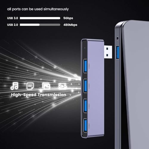Enhance Your Digital Workspace with Fidioto USB Hub 2 Pack – Versatile 4-Port Adapter for Laptops & Macs, Featuring 1 Ultra-Fast USB 3.0 Port and 3 USB 2.0 Ports for Effortless Device Connectivity and Data Transfer, Ideal for Busy Professionals and Students on the Move