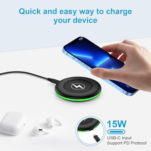 15 W Fast Android Wireless Charging Pad with QC 3.0 Adapter for Moto Edge, Samsung Galaxy S Series, and Google Pixel – Ultimate Charging Convenience with Through-Case Capability, Enhanced Safety Features, and Non-Slip Design for All Qi-Enabled Devices