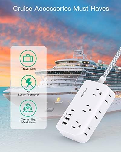 Compact Power Strip with 6 Outlets and 4 USB Ports (2 USB-C) – 5 Ft Braided Extension Cord with Ultra-Slim Flat Plug for Wall Mounting – Essential Overload Protection for Travel, Dorm Rooms, and Cruise Ships – Versatile Device Charger for Modern Living