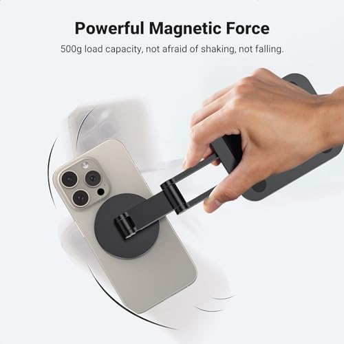 UGREEN Magnetic Phone Stand Compatible with MagSafe iPhone Holder for Desk Ergonomic Design Adjustable, Aluminum Cell Phone Stand Compatible for iPhone 16 15 14 13 12 Pro Max and MagSafe Case, Black – Enhanced Compatibility and Speed
