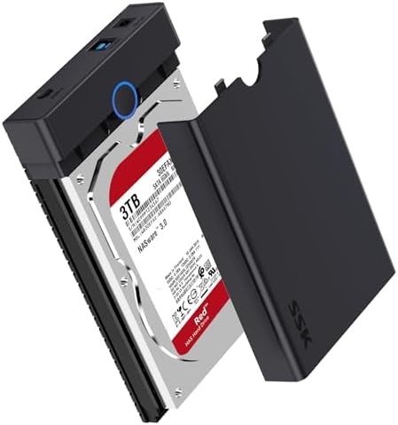 SSK Tool-Free 3.5″ & 2.5″ External Hard Drive Enclosure – High-Speed USB 3.0 SATA Dock for SSD/HDD Up to 20 TB with UASP Support for Optimal Data Transfer Efficiency and Enhanced Compatibility