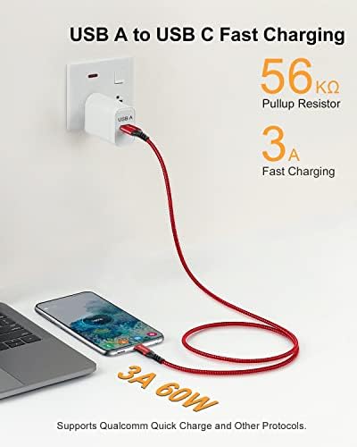 High-Speed USB A to USB C Cable (3.3 FT & 10 FT) – 10 Gbps Data Transfer, 60 W Fast Charging for Samsung Galaxy S23/S22/S21/S20/S10 Ultra & All Type C Devices – Durable Nylon Braided Design for Ultimate Flexibility and Performance