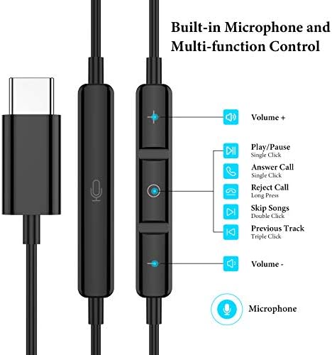 High-Fidelity USB C Headphones for Samsung Galaxy S25 S24 S23 S22 Ultra, i Phone 15 & 16 Pro Max – Premium Wired Type C Earbuds with Built-In Microphone and Volume Control for Crystal-Clear Calls and Immersive Sound Quality – Ideal for Galaxy Z Flip 3, One Plus, and Daily Use