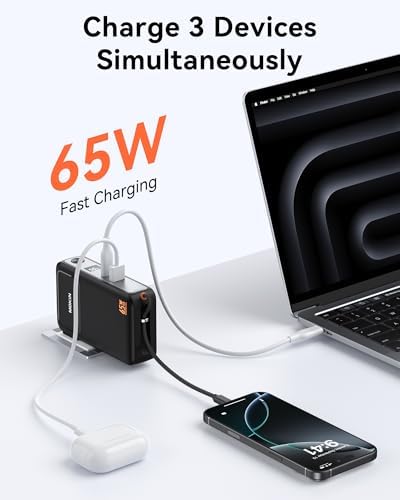 Ultimate 3-in-1 Fast Charging Power Bank – 10,000 m Ah with Integrated USB-C Cable & 65 W Wall Charger for Seamless Device Compatibility – Ideal Battery Pack for i Phone 16/15, Samsung, Mac Book & More – Compact & Lightweight Design with Smart Digital Display & Dual Charging Ports for Concurrent Use – Perfect for Travelers & Everyday Power Needs