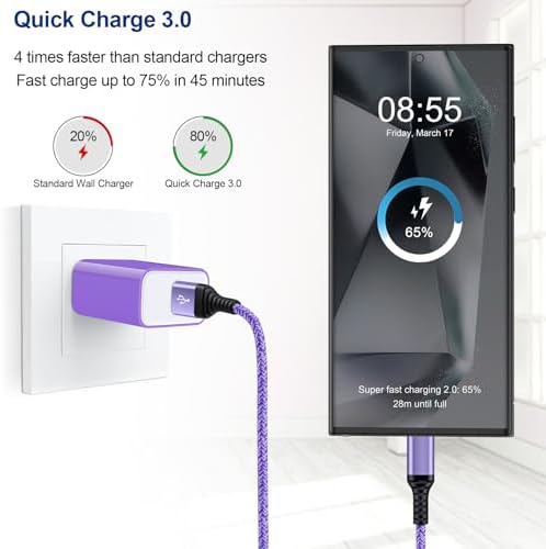 Ultra-Fast 18 W QC3.0 USB-C Wall Charger & Sturdy USB-A Cable – Optimized for Samsung Galaxy A & S Series, Delivering Lightning-Quick Power, Compact for Travel, and Equipped with Superior Safety Features for Reliable Charging