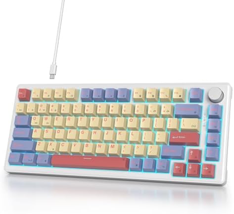 Transform Your Gaming Setup with the 75% Monster B Wired Mechanical Keyboard – 82 Keys, Gasket Mount Design, Hot-Swappable White Switches, RGB Lighting, Programmable Features for Mac/Windows – Unmatched Speed and Comfort for Gamers and Professionals