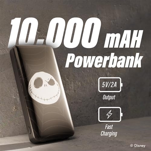 Tim Burton’s The Nightmare Before Christmas Jack Skellington 10,000 m Ah Portable Power Bank – Universally Compatible USB Charger for Phones & Tablets – Perfect Gift for NBC Enthusiasts – Fast Charging & Stylish Design for On-the-Go Power