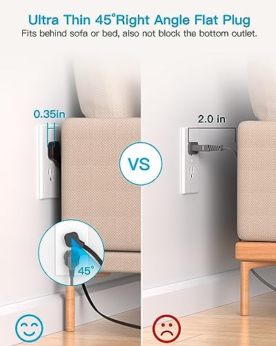 Maximize Your Power Efficiency with HANYCONY 5 Ft Ultra Thin Flat Plug Surge Protector Power Strip – 8 Outlet Extender & 4 Fast-Charging USB Ports (2 USB-C) for College Dorm Room Essentials – 1080 Joules Surge Protection & Wall Mount Design in Sleek Black Finish