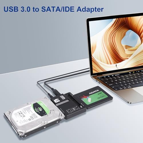 Universal USB 3.0 to IDE & SATA External Hard Drive Adapter Kit – High-Speed HDD/SSD Connection with 12 V/2 A Power Supply for Enhanced Data Transfer & Compatibility – Ideal for Data Recovery & Backup Solutions
