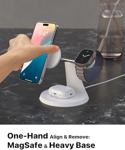 Revolutionize Your Charging Routine with Our 3-in-1 Wireless Charging Station for Apple Devices – Fast Mag Safe Charger for i Phone Models 12-16, Apple Watch, and Air Pods – Compact Design with Enhanced Stability, Overcharge Protection, and Effortless Organization
