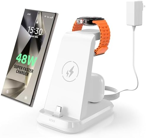 48 W Ultra-Fast 3-in-1 Charging Station for Samsung Devices – Efficiently Charge Galaxy S24/S23/S22/S21, Note20, Z Flip 5, Galaxy Watch Ultra/7/6/5/4/3, Buds2/Pro with High-Speed USB C Dock – Optimal Design for Home and Travel