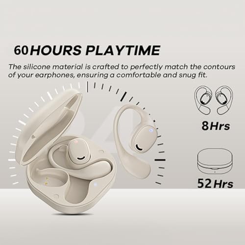 Unleash Your Fitness Potential with Open Ear True Wireless Bluetooth Earbuds – Advanced Air Conduction Technology for Unobstructed Awareness, 60-Hour Long Battery Life, and Sweat-Resistant Design – Ideal for Running, Gym Workouts, and Everyday Activities (Skin Color) – Experience Comfort and Clarity with Dual Mic Technology for Seamless Calls