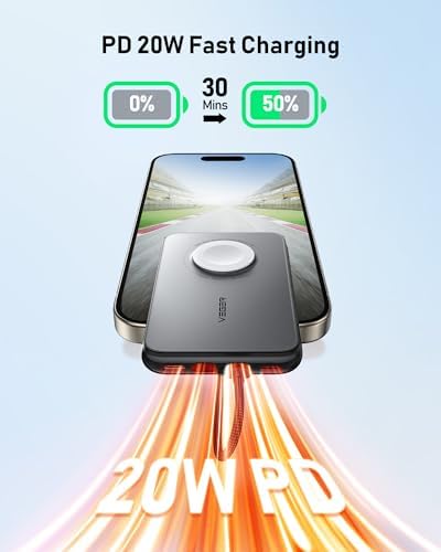 VEGER 20 W Fast Charging Portable Power Bank – 10,000 m Ah Slim Battery Pack with Built-in Removable Cable for i Phone, Android, and Apple Watch – Ultimate Travel Charger for On-the-Go Power Solutions – Lightweight and Durable Design