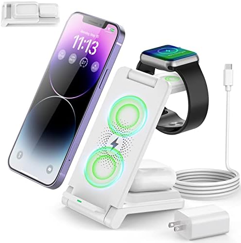 Ultimate 3 in 1 Portable Travel Charging Station – 18 W Fast Wireless Charger for i Phone 12-16, Galaxy S23, Apple Watch Series 4-9 & Air Pods Pro – Compact & Foldable Multi-Device Solution for On-the-Go Charging, Enhanced Speed & Safety