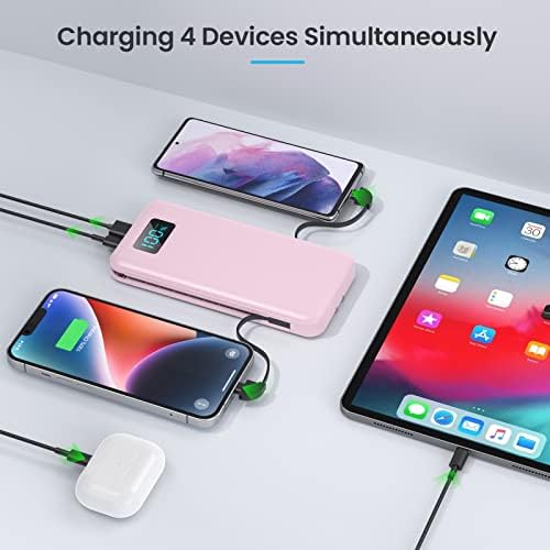 Ultra-Slim 13800 m Ah Portable Charger with Built-in Cables & AC Plug – Multi-Device USB-C Power Bank with 4 Outputs & LCD Display for i Phone, Samsung, and Android – Effortless Charging on the Go
