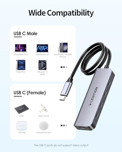 Unleash Seamless Connectivity with the LENTION USB C Hub – 4 K@60 Hz HDMI, Dual USB C & Super-Fast USB 3.2 Gen2 Ports for 10 Gbps Transfers, 100 W Power Delivery – Perfect for Mac Book Pro, Mac Book Air, i Phone 15 & Windows Laptops – Sleek Gray Design for Ultimate Versatility and Efficiency