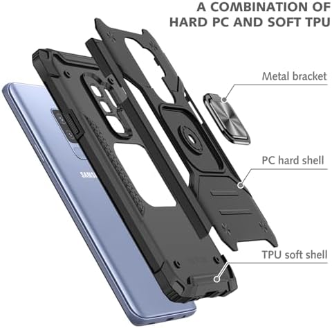 Rugged Military-Grade Shockproof Case for Samsung Galaxy S9 Plus – Red Armor with Built-in Kickstand and Magnetic Car Mount for Ultimate Protection and Style – Perfect for Active Lifestyles