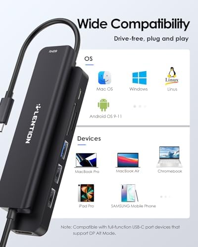 Elevate Your Connectivity with the LENTION USB C Hub: 100 W Fast Charging, 4 K HDMI Output, Dual Card Reader, and Versatile USB 3.0/2.0 Compatibility for Mac Book Pro, Mac Air, Surface, Chromebook, and More – Sleek Space Gray Design for Professionals and Creatives Seeking Enhanced Performance and Productivity