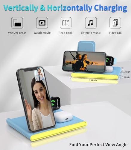 Ultimate 4-in-1 Foldable Wireless Charging Station: Fast Charger for i Phone 11-16, Apple Watch, Air Pods & Galaxy S9-S23 – Portable, Space-Saving Dock with Adapter in Sleek Black for Enhanced Compatibility and Quick Power-Up Solutions