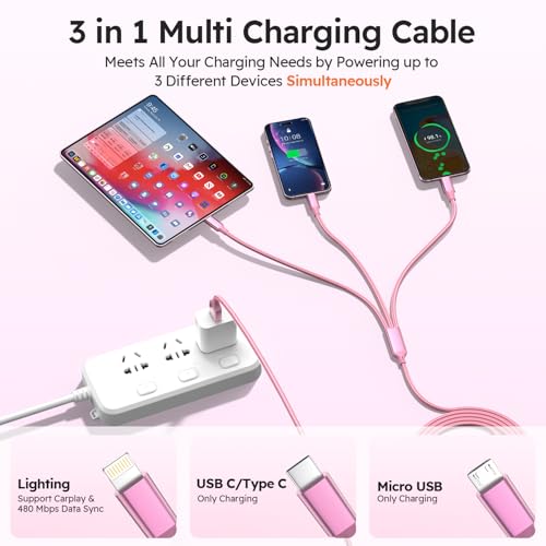 240 W 4-in-1 Braided Charging Cable: Ultimate Fast Charge Solution with E-Mark Chip for i Phone, i Pad, Mac Book & Android Devices (5 FT) – Durable Multi-Connector Cord for Seamless Device Compatibility and Superior Performance