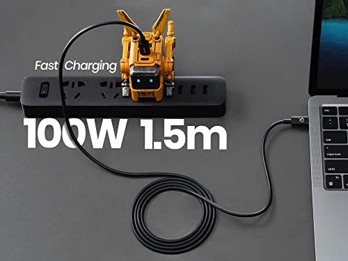 High-Speed Grava Star 100 W USB C to USB C Charging Cable – 1.5 ft Nylon Braided PD 5 A Cord for Ultimate Device Compatibility with Samsung S22, Note 20, i Pad Pro, Mac Book, LG, and Google – Premium Durability and Rapid Charge Efficiency