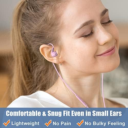 Lightweight Purple Sport Earbuds for Small Ears: Noise-Isolating, Comfortable Fit with Earhooks for Kids and Women, Perfect for Running and Workouts, Hands-Free Mic and Volume Control for Seamless Connectivity