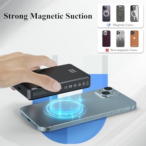 Minthouz Ultra Slim 10,000 m Ah Magnetic Power Bank – Qi2 Certified 20 W Fast Charger for Mag Safe Devices – Sleek & Ergonomic Design for i Phone 12-16, Air Pods, Samsung, Google – Perfect Portable Power Solution for Active Lifestyles