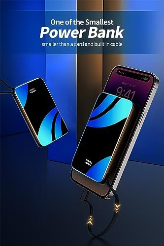 Ultra-Compact 10,000 m Ah Portable Charger with Built-In USB-C Cable – 22.5 W PD Fast Charging Power Bank for i Phone & i Pad – Lightweight Mini Battery Pack for Effortless On-the-Go Charging Solutions