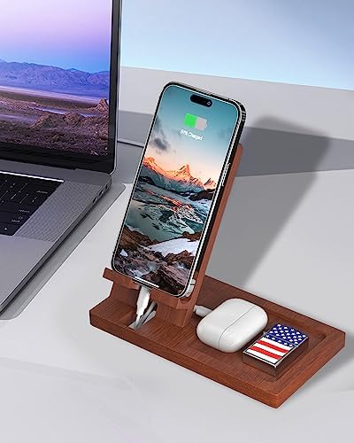 Cell Phone Stand with Tray, Wood Phone Docking Station for Men, Phone Holder for Desk, Men’s Docking Station and Organizer, Wooden Desk Organizer – Enhanced Compatibility and Speed