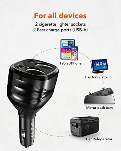 WOLFBOX Dual USB Cigarette Lighter Charger – High-Speed 2-in-1 Charging Cable for Mirror Dash Cam and Mobile Devices – Compact, Durable Adapter for Fast Charging on the Go