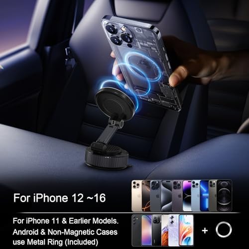 Revolutionary 15 W Magnetic Car Charger Holder – Cutting-Edge 360° Suction Mount for Effortless Wireless Charging, Ideal for i Phone & Android with Superior Mag Safe Compatibility – Compact, Portable, and Unrivaled Stability for All Surfaces