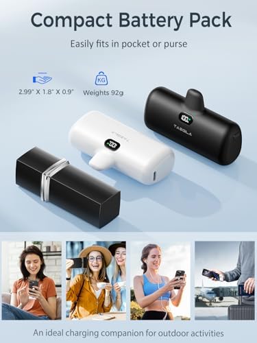 Compact Taegila 2-Pack Ultra-Light Portable Power Bank for i Phone 15/16 & Samsung Galaxy – 5000 m Ah Charger with Built-in Cable and LCD Display for Instant Power on-the-Go, Fast Recharging Technology, Versatile LED Light Modes for Emergencies and Selfies, Enhanced Safety Features with Heat Insulation, Ideal for Travel and Outdoor Adventures, Essential Companion for Reliable Power Supply