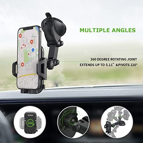 Esoulk Secure Grip 360° Rotating Car Phone Holder with Strong Suction Cup & Adjustable Long Arm – Universal Compatibility for i Phone, Samsung, Android & GPS – Enhanced Safety & Convenience for Drivers