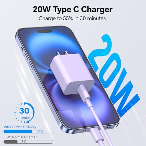 20 W Dual USB-C Fast Charger Block for i Phone 15/16 Series – Includes Two 10 FT USB-C Charging Cables, Perfect for Pro Max, Plus, Pro, i Pad Pro/Air – Compact, High-Speed Charging Solution (2 Pack, Black)