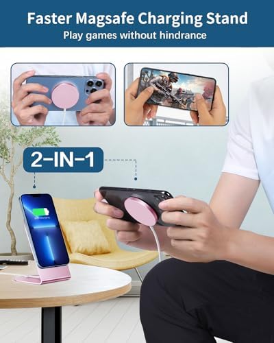 Magnetic Wireless Charger for i Phone 15/14/13/12 Series – Versatile Mag Safe Charging Stand with Dual Ports & 5 ft Cable for i Phone and Air Pods 2/3/Pro (Adapter Not Included) – Enhanced Speed & Seamless Compatibility for Effortless Power Solutions