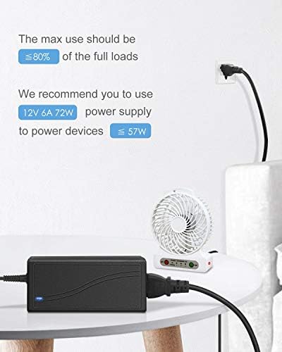 ALITOVE 12 V 6 A High-Efficiency AC to DC Power Supply Adapter – Reliable Transformer for LED Strip Lights, CCTV Cameras, and DC Devices – Versatile 72 W Power Converter with Enhanced Compatibility for Home and Professional Use – Compact Design with Multiple Plug Sizes and Built-In Safety Features for Optimal Device Performance