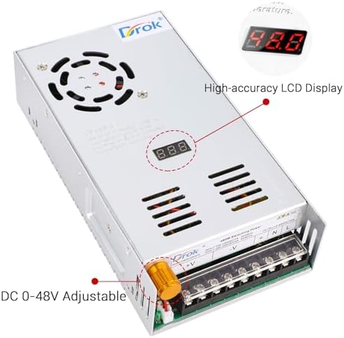 DROK 24 V Adjustable Power Supply – High-Efficiency AC to DC Converter for Reliable Power Delivery, 20 A 480 W Regulated Adapter Perfect for Computer Labs and Versatile Electronic Applications, Adjustable 5 V to 24 V Voltage Transformer for Enhanced Performance and Compatibility